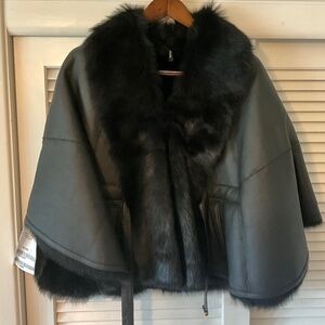 *NWT* Black Shearling Cape - One Size Fits All